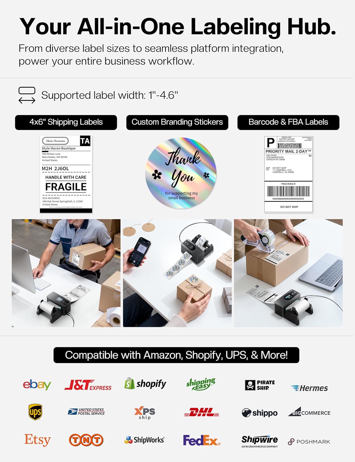 Phomemo PM64D Thermal Label Printer Upgraded with Touchable Screen, 4x6 Bluetooth Shipping Label Printer, Suitable for Postage, Address and Barcode, Compatible with Amazon, Vinted, Royal Mail