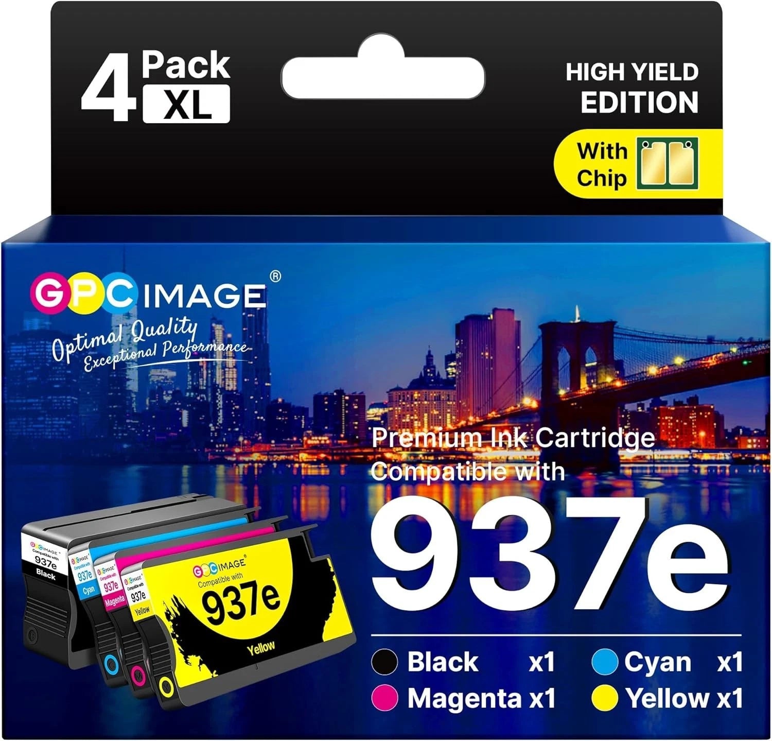 GPC Image 937e 937XL Ink Cartridges Compatible for HP 937 Ink Cartridges Multipack 937e (XL) for HP OfficeJet Pro 9720e 9730e 9120e 9125e 9132e 9135e 9120b 9110b (B/C/M/Y, 4 Pack with Chip)