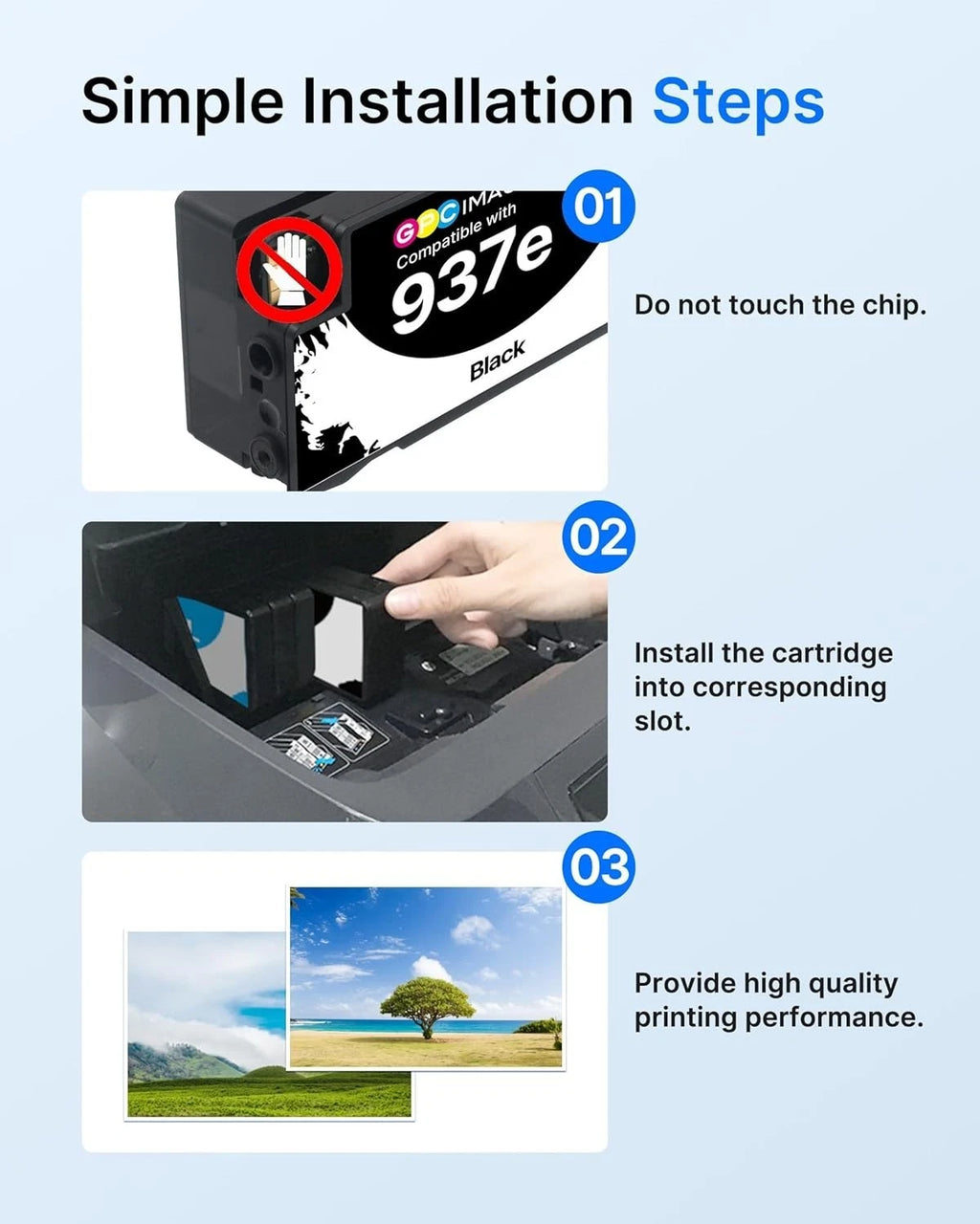 GPC Image 937e 937XL Ink Cartridges Compatible for HP 937 Ink Cartridges Multipack 937e (XL) for HP OfficeJet Pro 9720e 9730e 9120e 9125e 9132e 9135e 9120b 9110b (B/C/M/Y, 4 Pack with Chip)