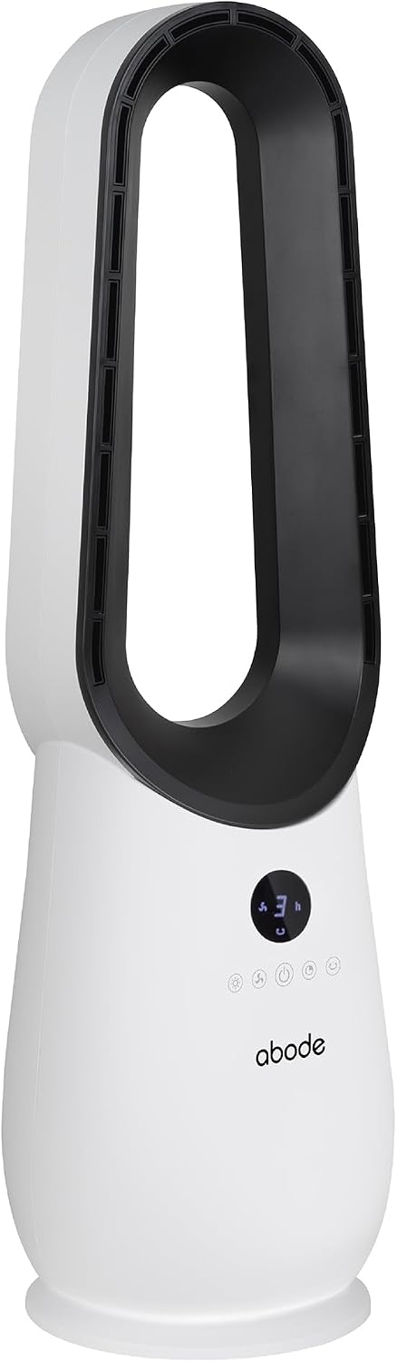 Abode Bladeless Cooling Fan in White with 4 Speed Settings, Touch Controlled Buttons, LED Display with Remote, 75° Oscillation Function, 1.8m Power Cord & 9 Hour Timer ABLDL2001
