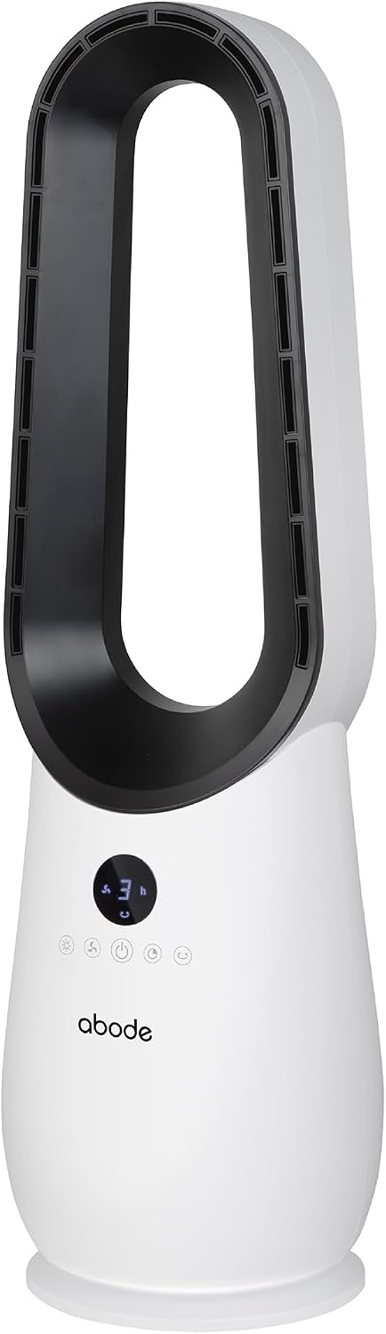 Abode Bladeless Cooling Fan in White with 4 Speed Settings, Touch Controlled Buttons, LED Display with Remote, 75° Oscillation Function, 1.8m Power Cord & 9 Hour Timer ABLDL2001
