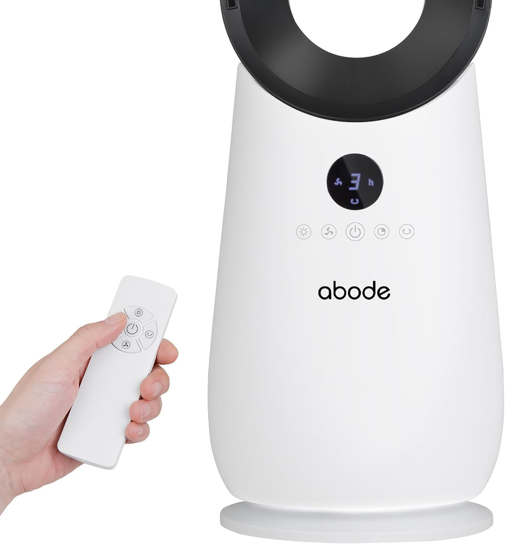 Abode Bladeless Cooling Fan in White with 4 Speed Settings, Touch Controlled Buttons, LED Display with Remote, 75° Oscillation Function, 1.8m Power Cord & 9 Hour Timer ABLDL2001