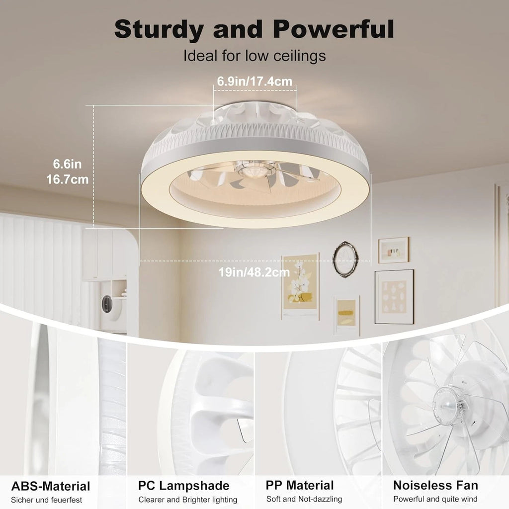 Ateroll Ceiling Fans with Lights, 48CM RGB Fan Ceiling Lights with Remote Control, 6 Speeds Quiet Fan with Timer and Memory, 3000K-6500K Dimmable LED Modern Fan Light for Bedroom Kitchen Living Room