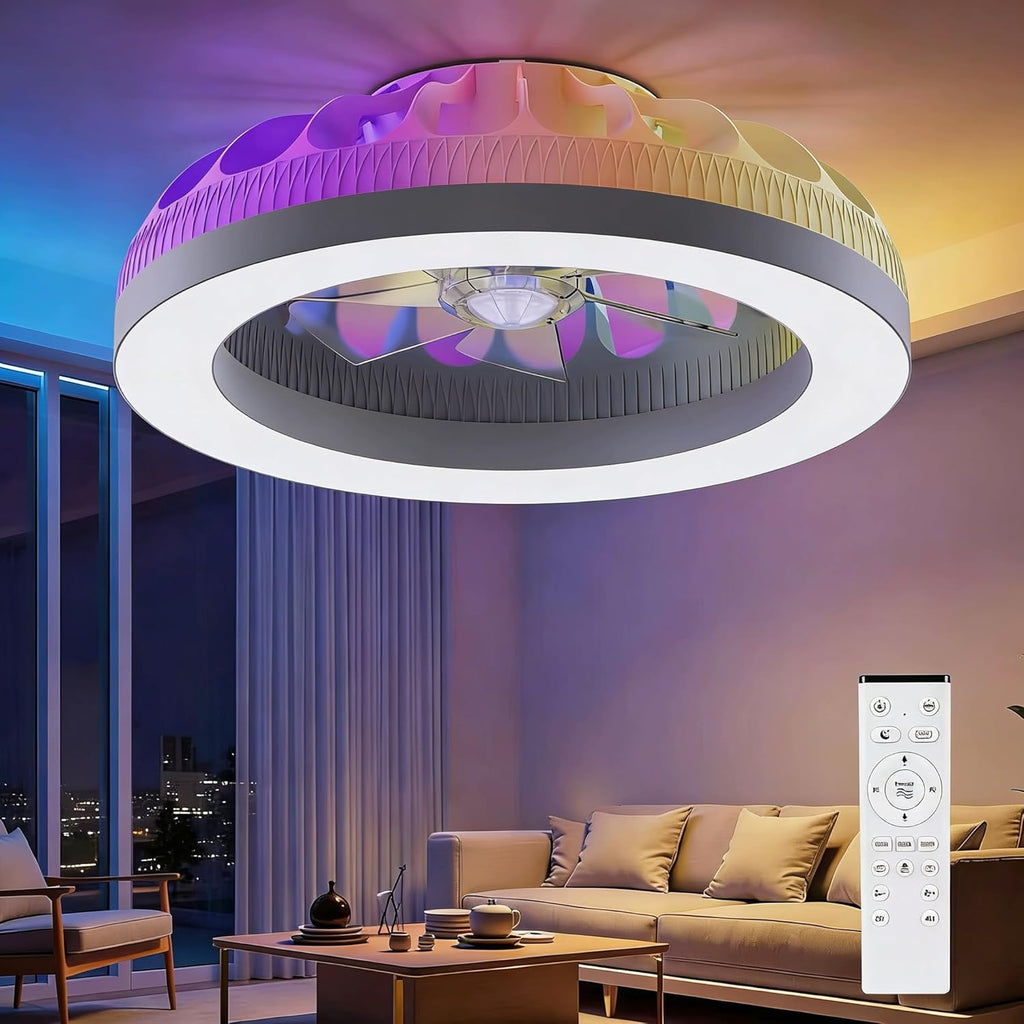 Ateroll Ceiling Fans with Lights, 48CM RGB Fan Ceiling Lights with Remote Control, 6 Speeds Quiet Fan with Timer and Memory, 3000K-6500K Dimmable LED Modern Fan Light for Bedroom Kitchen Living Room