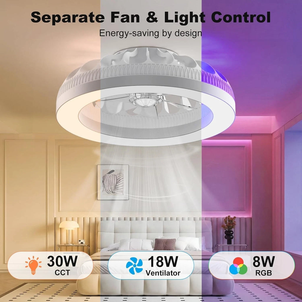 Ateroll Ceiling Fans with Lights, 48CM RGB Fan Ceiling Lights with Remote Control, 6 Speeds Quiet Fan with Timer and Memory, 3000K-6500K Dimmable LED Modern Fan Light for Bedroom Kitchen Living Room