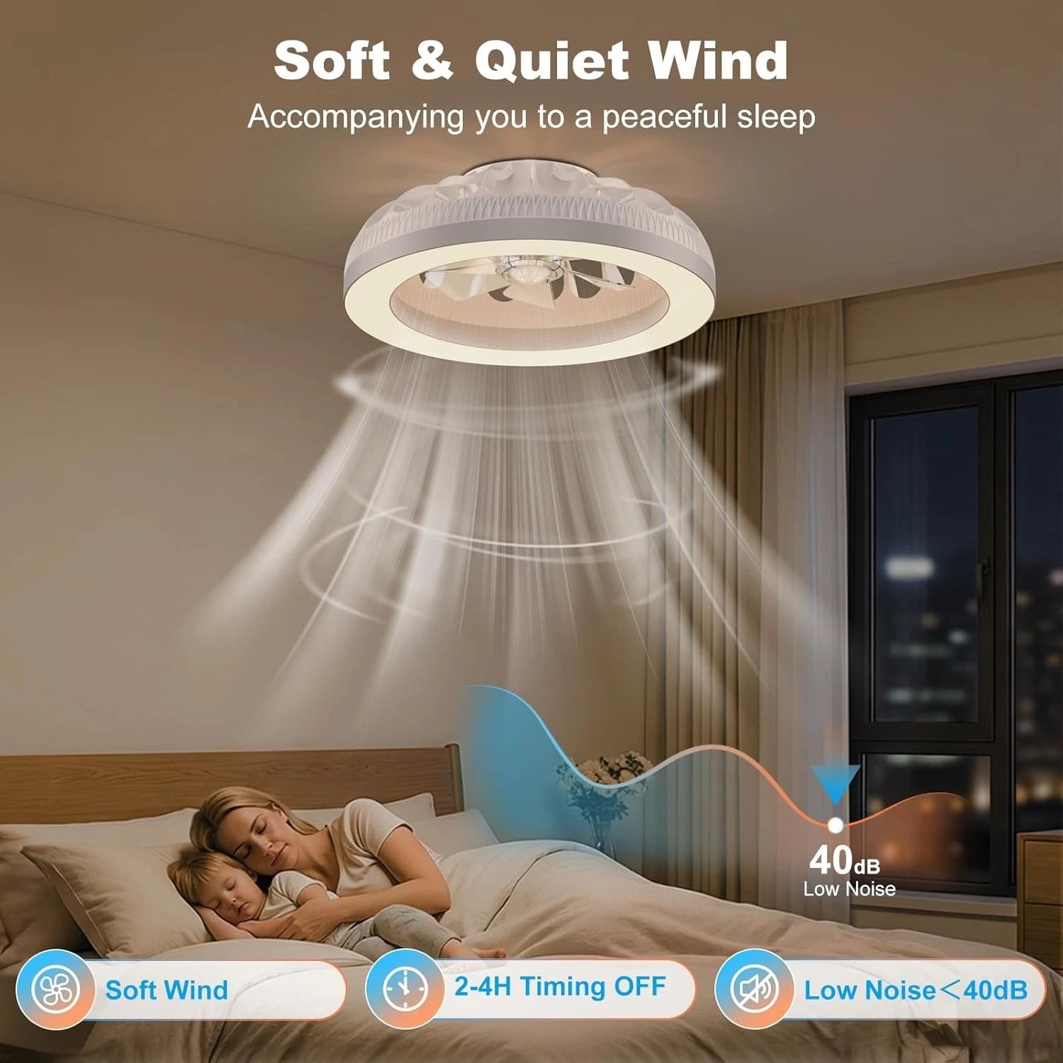 Ateroll Ceiling Fans with Lights, 48CM RGB Fan Ceiling Lights with Remote Control, 6 Speeds Quiet Fan with Timer and Memory, 3000K-6500K Dimmable LED Modern Fan Light for Bedroom Kitchen Living Room