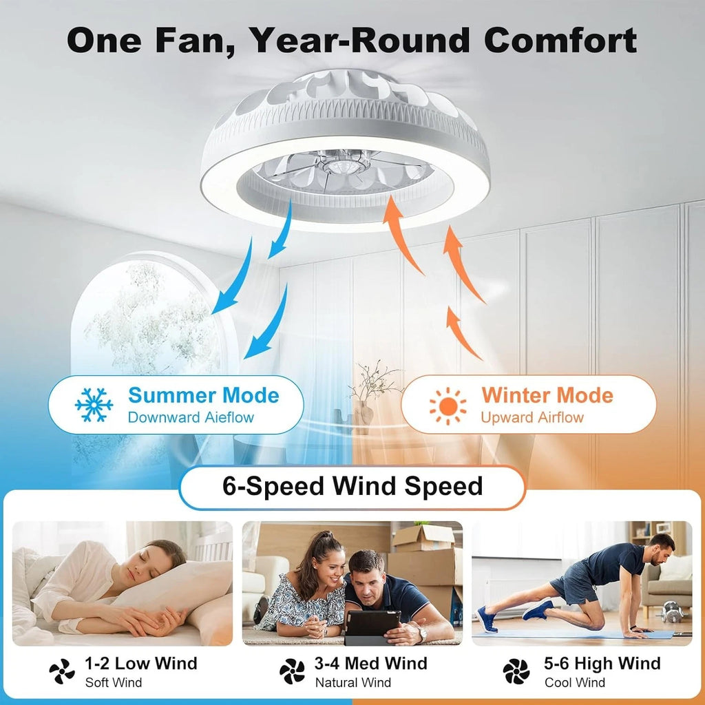 Ateroll Ceiling Fans with Lights, 48CM RGB Fan Ceiling Lights with Remote Control, 6 Speeds Quiet Fan with Timer and Memory, 3000K-6500K Dimmable LED Modern Fan Light for Bedroom Kitchen Living Room