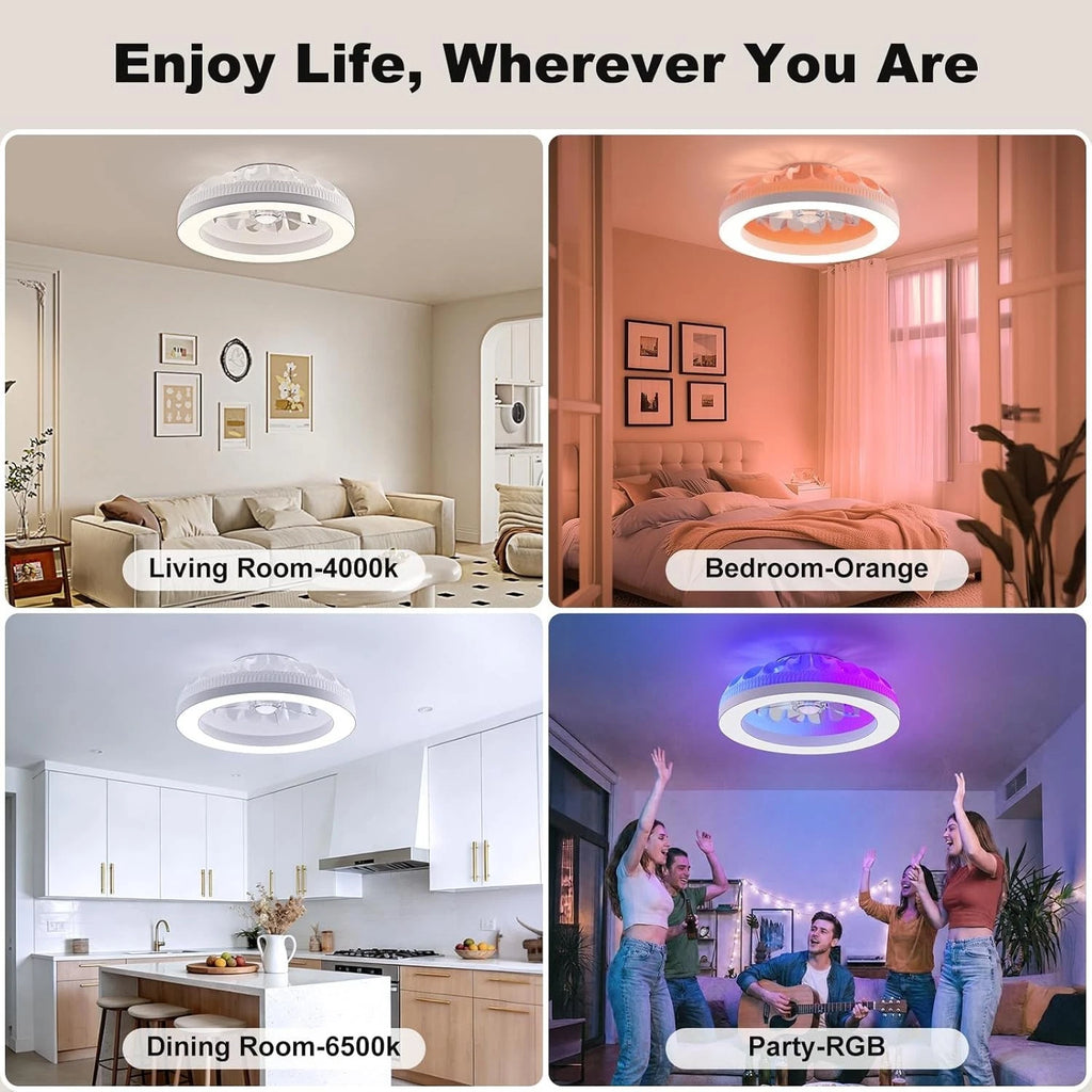 Ateroll Ceiling Fans with Lights, 48CM RGB Fan Ceiling Lights with Remote Control, 6 Speeds Quiet Fan with Timer and Memory, 3000K-6500K Dimmable LED Modern Fan Light for Bedroom Kitchen Living Room