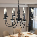 Black Chandelier, 8-Light Farmhouse Candle Chandelier for Living Room, Rustic Industrial Pendant Chandeliers for Dining Room, Vintage Crystal Hanging Light fixture for Hallway Kitchen Foyer E14 [Energy Class E]