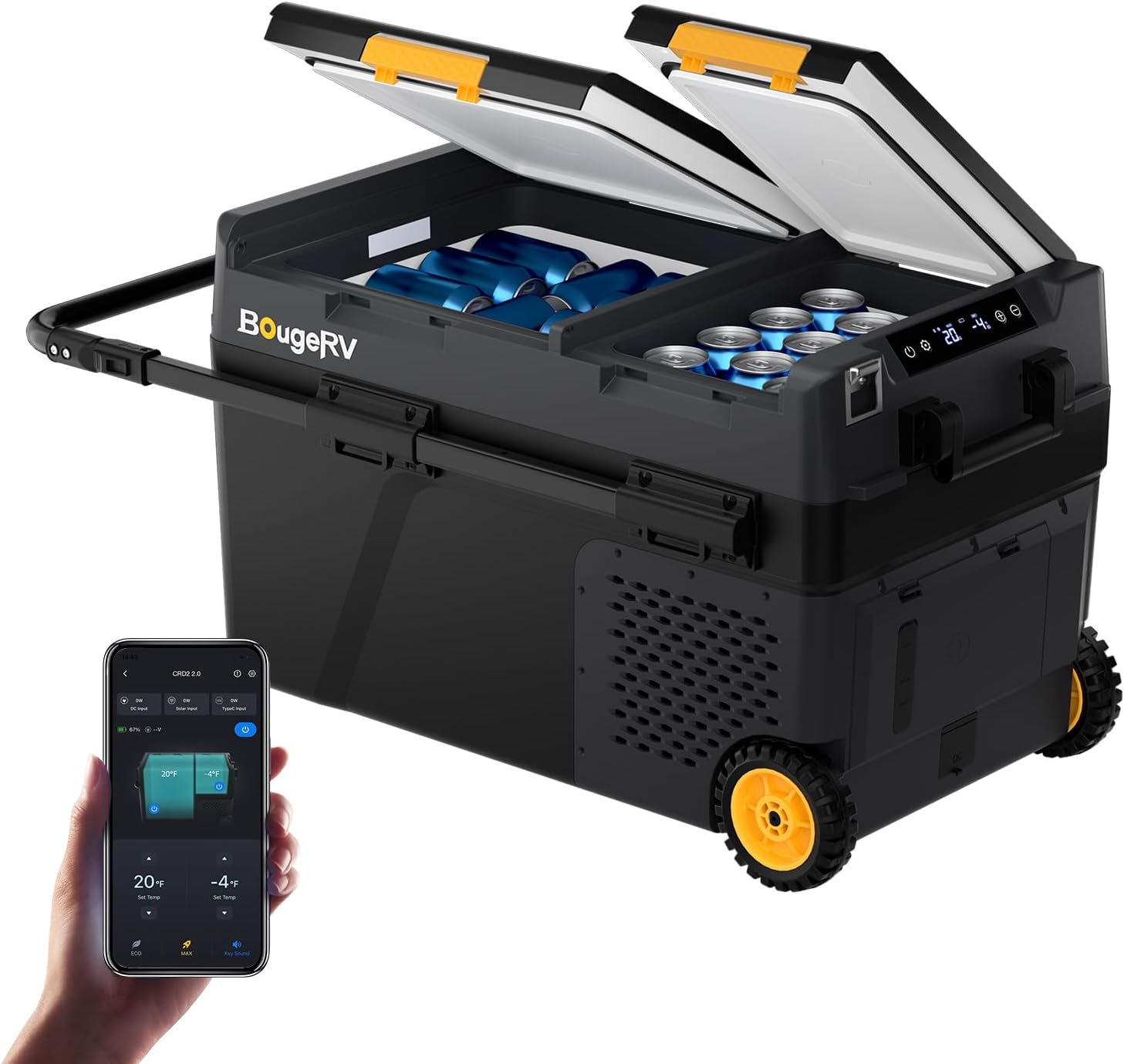 BougeRV CRD2 V2.0 40L Car Fridge Dual Zone 12V Compressor Freezer with Wheels &amp; Telescopic Handle 35dB IPX4 12V/24V 230V App Control Portable Refrigerator for Camping RV Campervan -20℃~20℃ (2026 New)