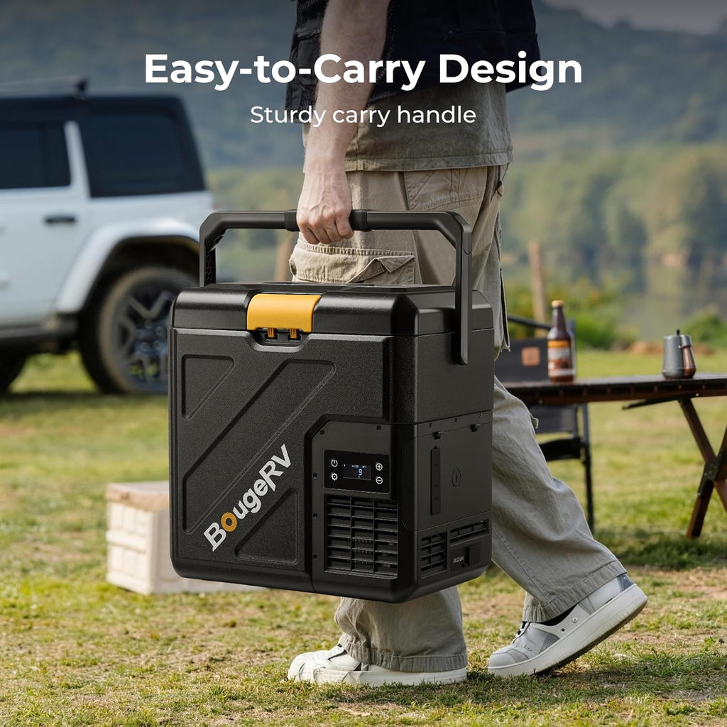 BougeRV CRH20 20L Car Fridge, Portable 12V Compressor Refrigerator with Rubber-Wrapped Handle, IPX4, App Control, 35dB, -20℃ to 20℃, 12/24V DC 230V AC for Campervan Road Trips Truck Camping (2026 New)