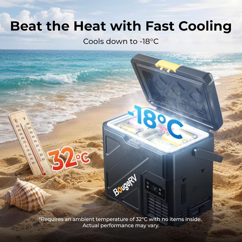 BougeRV CRH20 20L Car Fridge, Portable 12V Compressor Refrigerator with Rubber-Wrapped Handle, IPX4, App Control, 35dB, -20℃ to 20℃, 12/24V DC 230V AC for Campervan Road Trips Truck Camping (2026 New)