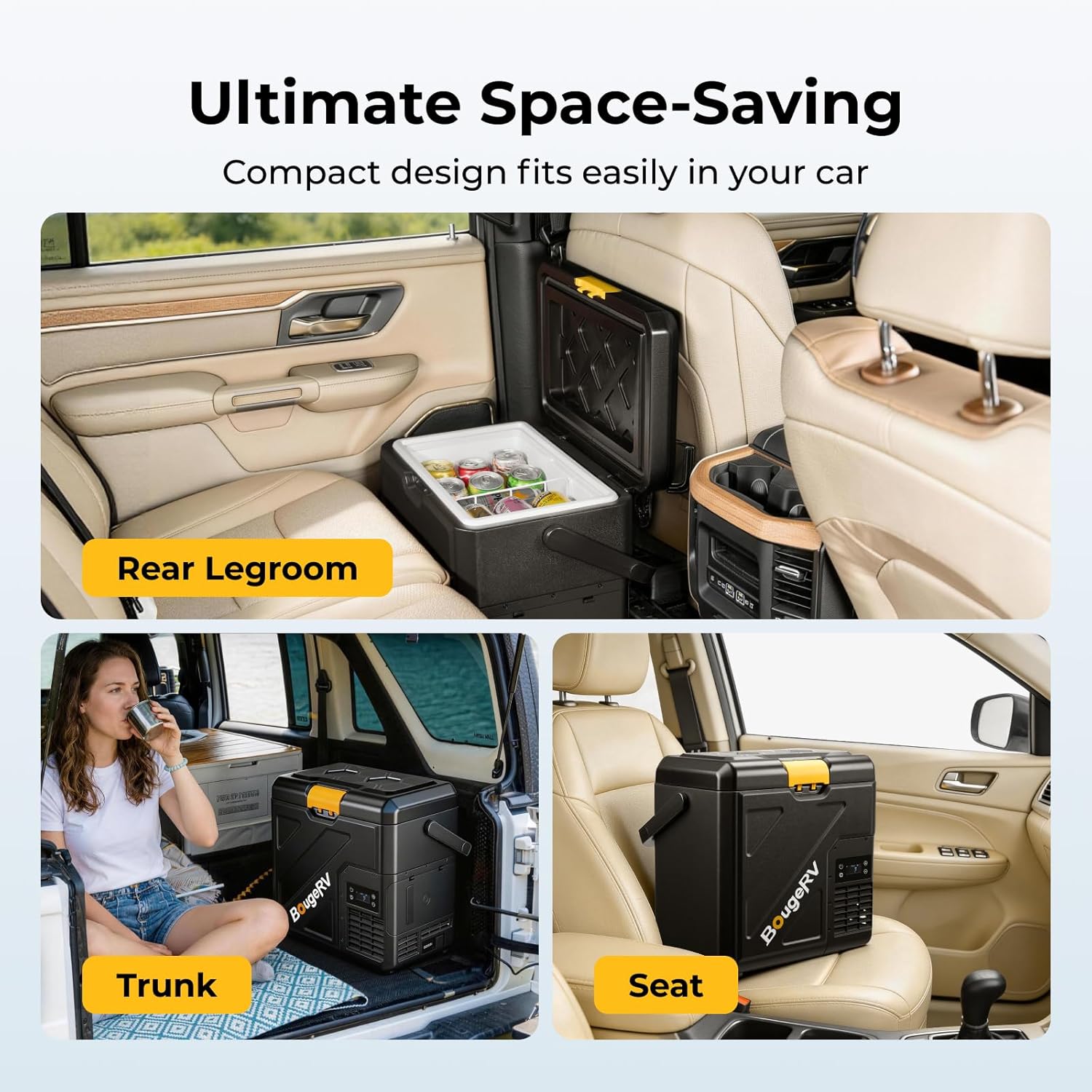 BougeRV CRH20 20L Car Fridge, Portable 12V Compressor Refrigerator with Rubber-Wrapped Handle, IPX4, App Control, 35dB, -20℃ to 20℃, 12/24V DC 230V AC for Campervan Road Trips Truck Camping (2026 New)