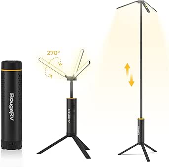 BougeRV T1 Telescopic Camping Light, 15600mAh Rechargeable Lantern, Portable Camping Lamp, 1000x3 Lumens Rotatable Work Light for Tent, Emergency, Outdoor, IPX5 Water Resistant, Black (2026 New)