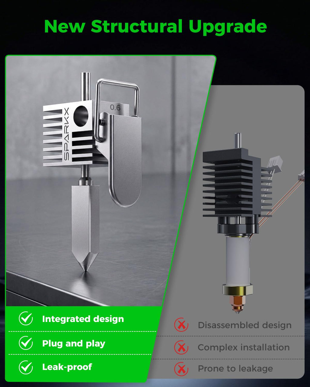 Creality SPARKX i7 Combo Hotend Nozzle 0.6 mm, Original i7 Heating Block 300°C Heat Resistance, 500mm/s High Speed Printing, Nickel Plated, Copper Alloy & Hardened Steel