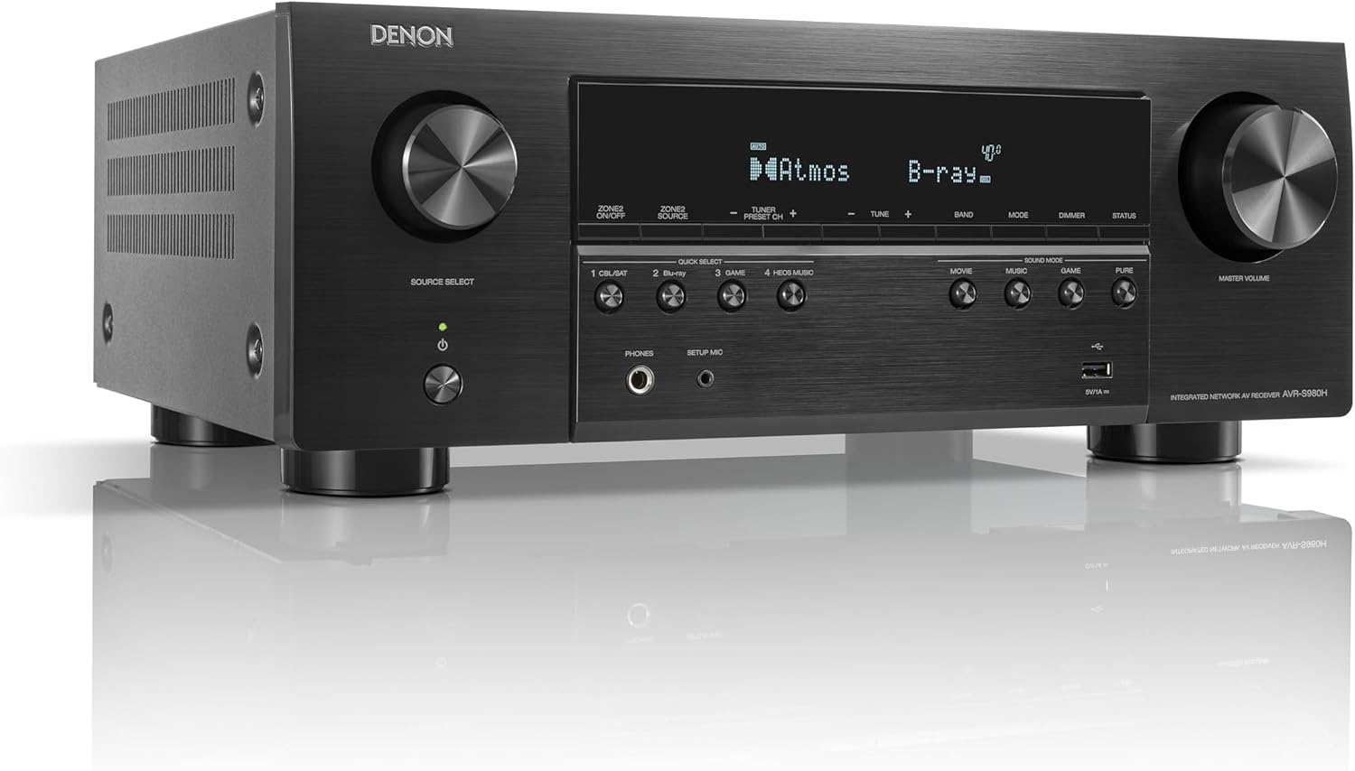 Denon AVR-S980H 7.2 Channel AV Receiver – 90W, Dolby Atmos & DTS:X, 8K/60 & 4K/120 HDMI, HEOS Multiroom, Wi-Fi, Bluetooth, AirPlay 2, Gaming Ready (VRR/ALLM), Home Cinema Amplifier
