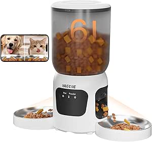 Dual-Lens Automatic Cat Feeder with Camera for 2 Cats, 6L1080P HD Video Pet Food Dispenser with Dual Bowls, AI Motion Detection &amp; 2-Way Audio, App Control Timed Feeder for Multi-Cat Household