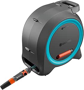 Gardena Dual Hose Box M Hose Storage: Ready-to-use, for wall or Portable Installation, Automatic Hose Guide, Space-Saving Storage, Durable Design (18694-20)