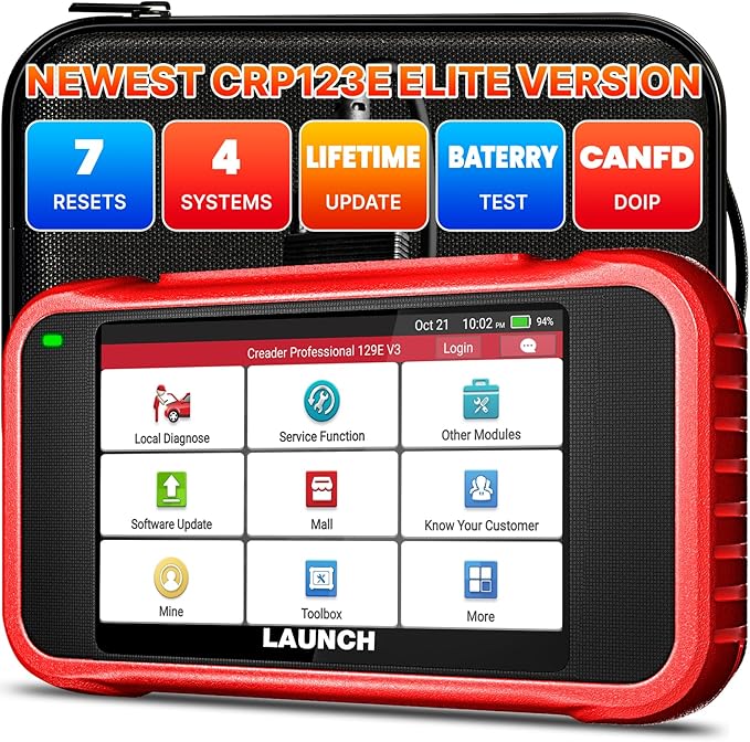LAUNCH OBD2 Scanner CRP123E V3.0 Car Diagnostic Tool with Engine ABS SRS Transmission OBD Scanner with 7 Reset Service Oil/EPB/SAS/BMS/Throttle/Battery Reset DPF Regeneration Auto Vin Free Update