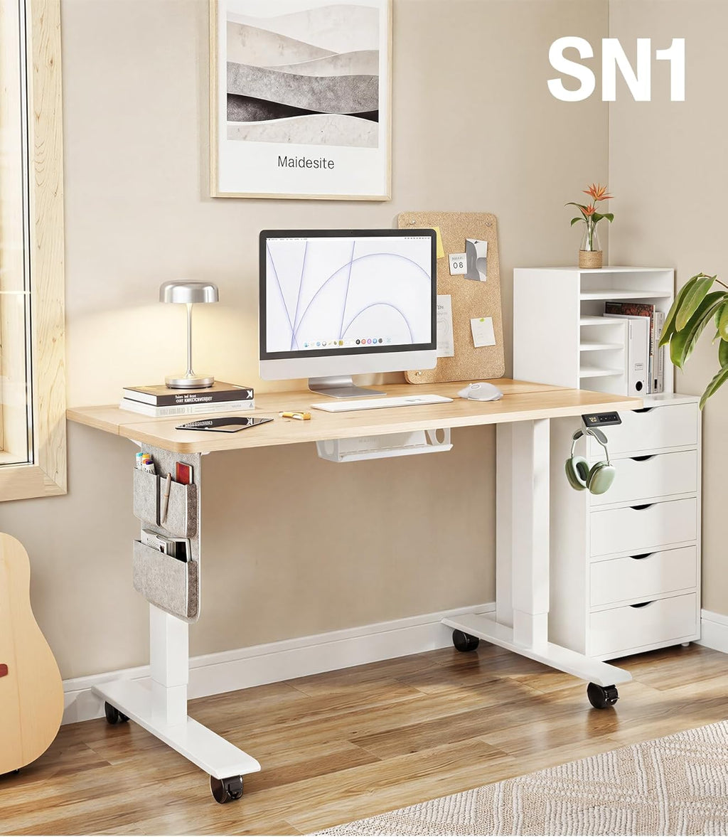 MAIDeSITe Electric Height Adjustable Standing Desk, 100 x 60 cm Sit Stand Desk with Cable Tray, Hook and Storage Pocketse, Stand Up Desk with Memory Controller for Home Office