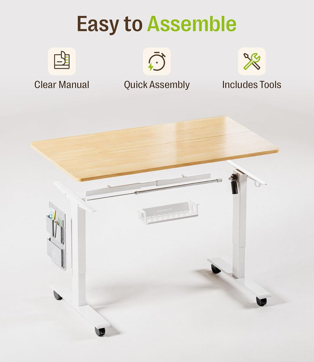 MAIDeSITe Electric Height Adjustable Standing Desk, 100 x 60 cm Sit Stand Desk with Cable Tray, Hook and Storage Pocketse, Stand Up Desk with Memory Controller for Home Office