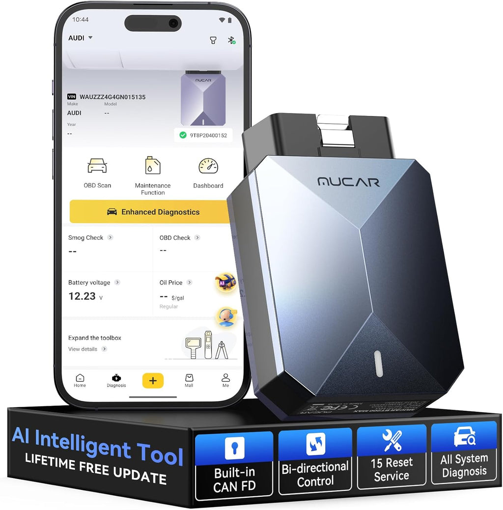 MUCAR AI-Assisted OBD2 Scanner Bluetooth Lifetime Update, BT200 MAX Compatible with ELM327, All System OBD2 Diagnostic Tool with 15 Resets for iOS &amp; Android, CANFD Protocol, Autoauth for FCA SGW