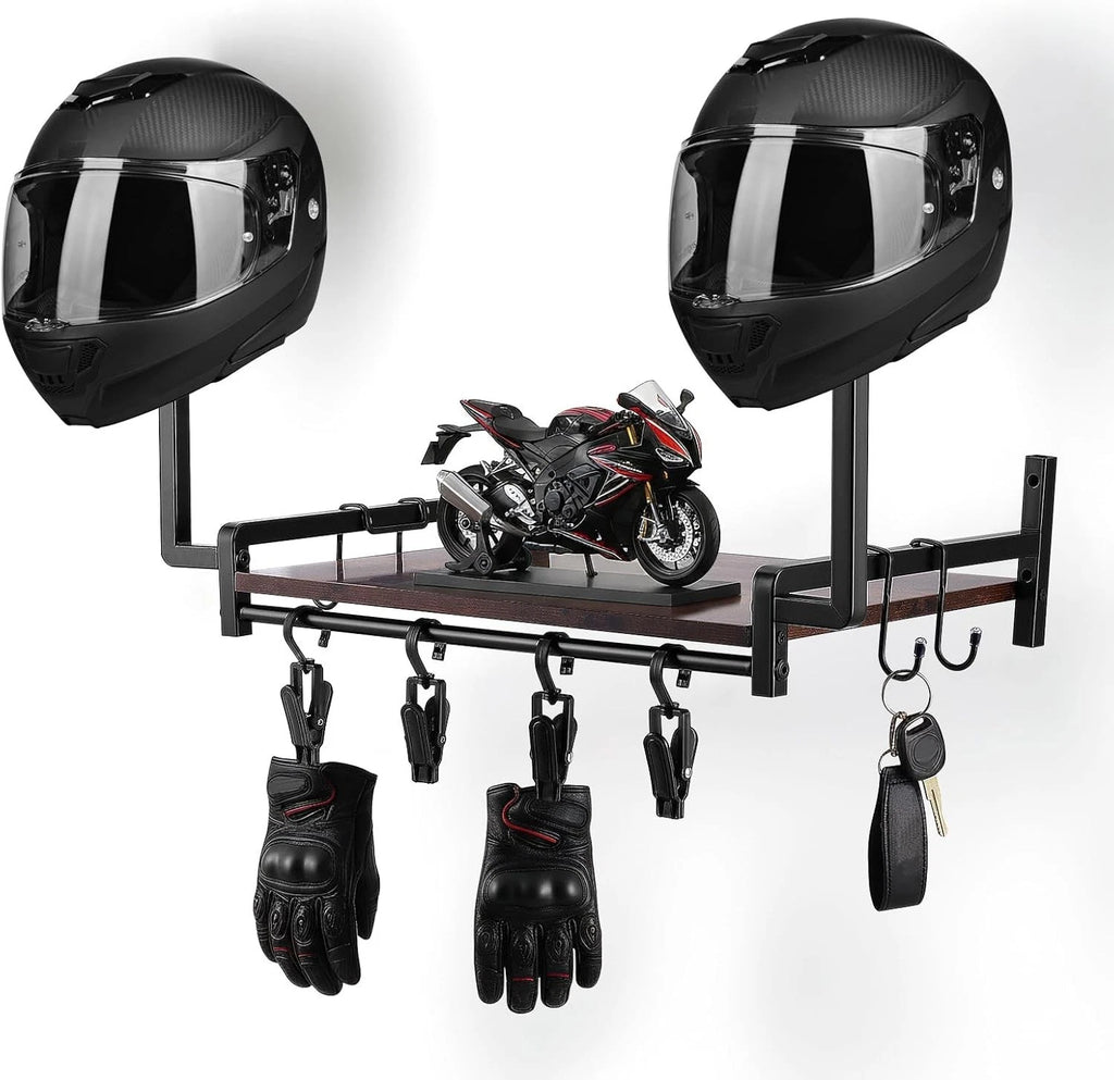 Motorcycle Helmet Holder Wall Mount, Helmet Stand, Gear Storage With 4 Clips *UK