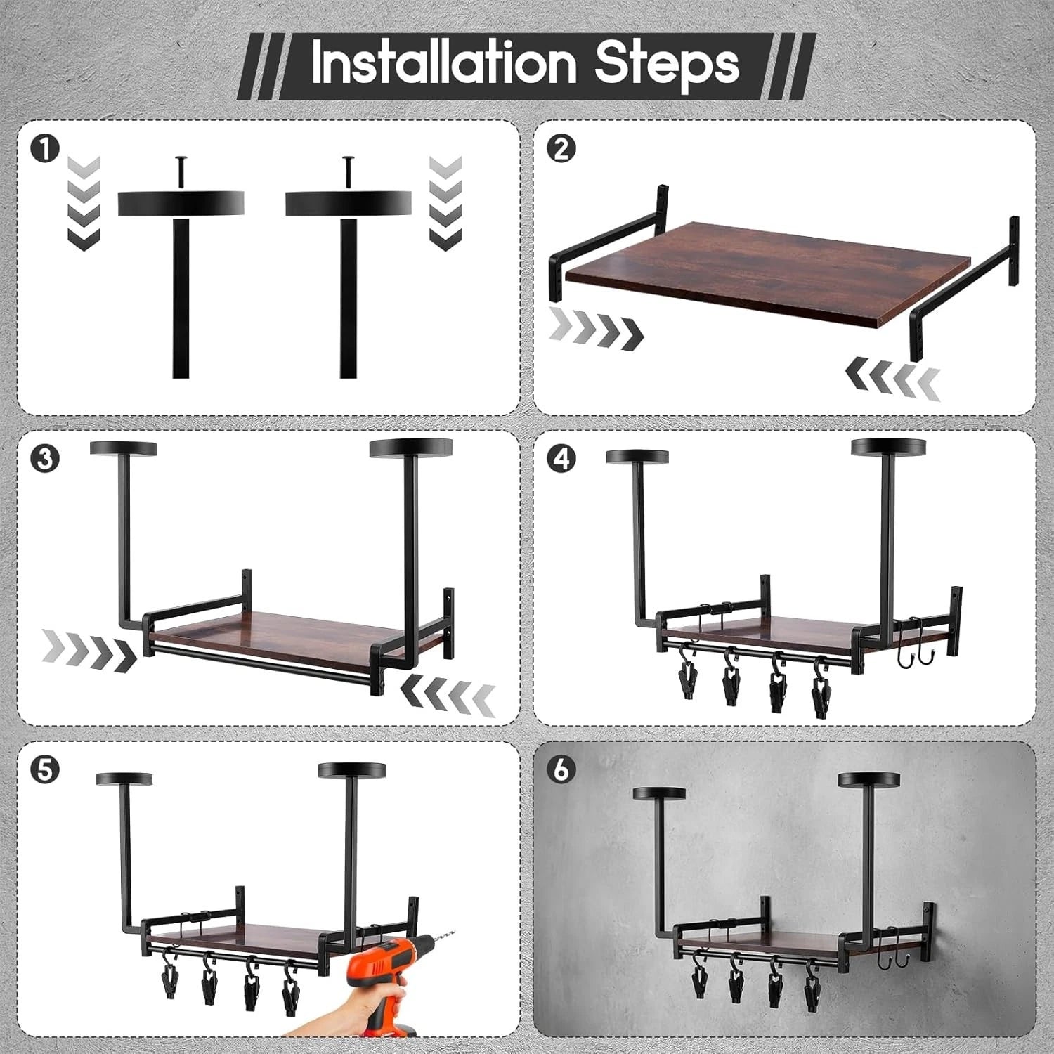 Motorcycle Helmet Holder Wall Mount, Helmet Stand, Gear Storage With 4 Clips *UK