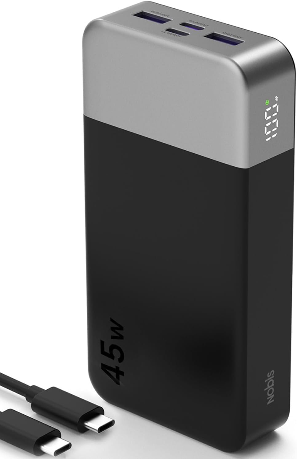 NOBIS 45W Power Bank 20000mAh - Power Bank Fast Charging with 2*USB-C(in/out) &amp; 2*USB-A, Portable Charger with Digital Display &amp; Small Current Mode, Compatible with Phone 17 S25