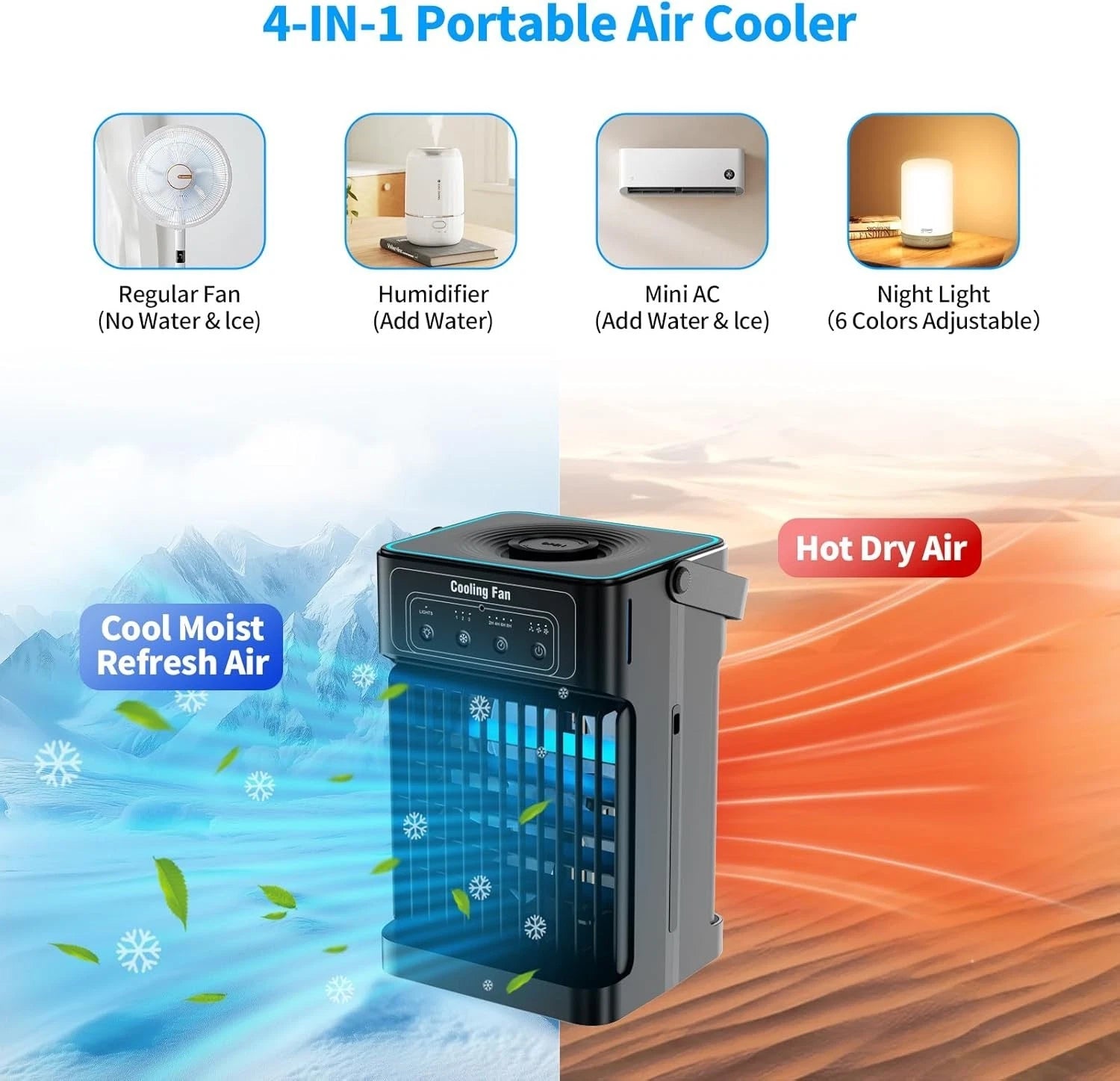 Portable Air Conditioner Cooling Fan Mini Air Conditioning Unit 1100ml Tank Fan