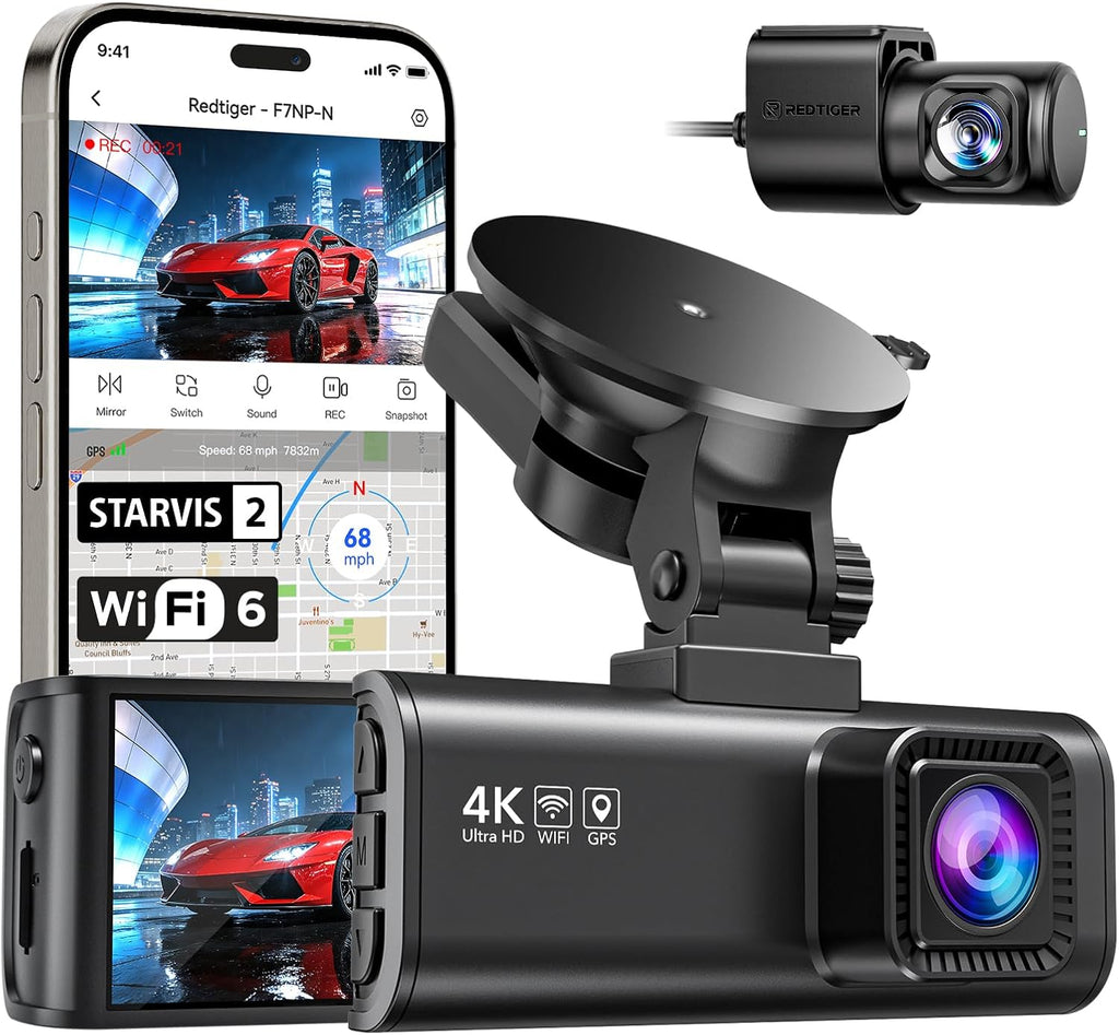 REDTIGER 4K Dash Cam Front and Rear, Fastest 5.8GHz Wi-Fi6 Dashcam, STARVIS 2 Ultra Night Vision Dash Camera, 3.18” Screen, 170°Wide Angle, 24H Parking Mode, SD Card Not Included, Max 512GB(F7NP-N)