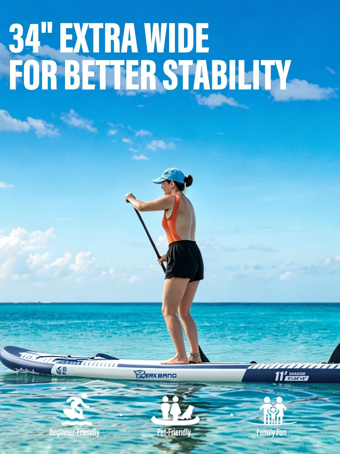 TIGERXBANG 11' Inflatable Stand Up Paddle Board, SUP Board with Seat & Complete Accessories, Extra Wide Non-Slip Deck, Paddleboard for Adults & Beginners - Shadow Collection