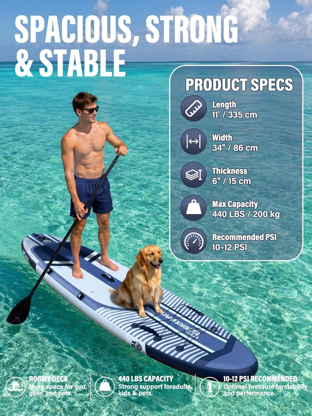 TIGERXBANG 11' Inflatable Stand Up Paddle Board, SUP Board with Seat & Complete Accessories, Extra Wide Non-Slip Deck, Paddleboard for Adults & Beginners - Shadow Collection