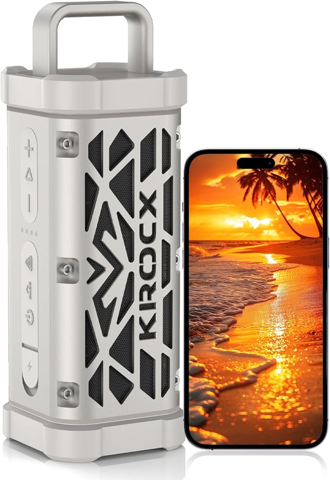 TRAVOR Magnetic Bluetooth Speaker, 45W Rugged All-Aluminum Build Portable Outdoor Speaker, Deep Bass, IP68 Waterproof, TWS Wireless Speaker for Golf Cart, Camping, Beach (Cloud Dancer Metallic)