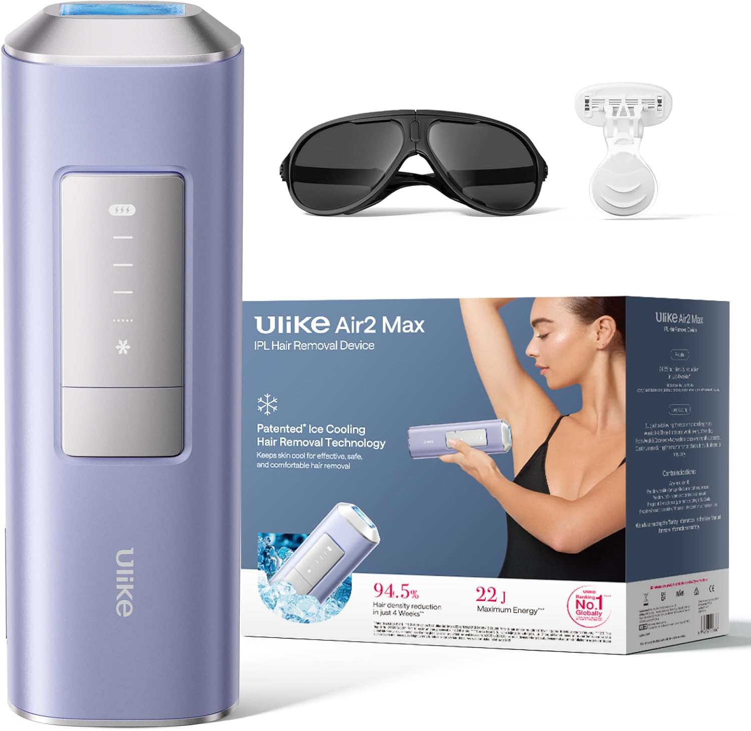 Ulike IPL Hair Removal Device, Pain-Free Ice Cooling Laser Hair Removal Device, USHR Mode* for Full Body, Face, Bikini and Underarms, Autoglide, Gift Purple Air 2 Max