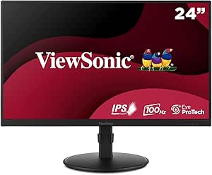 ViewSonic VA2408-HDJ 24 inch Monitor Full HD, 100Hz, 1ms MPRT, IPS, 99% sRGB, Pivot and Swivel Adjustable, HDR10, HDMI, VGA, DP, Flicker Free, 2 Years Warranty