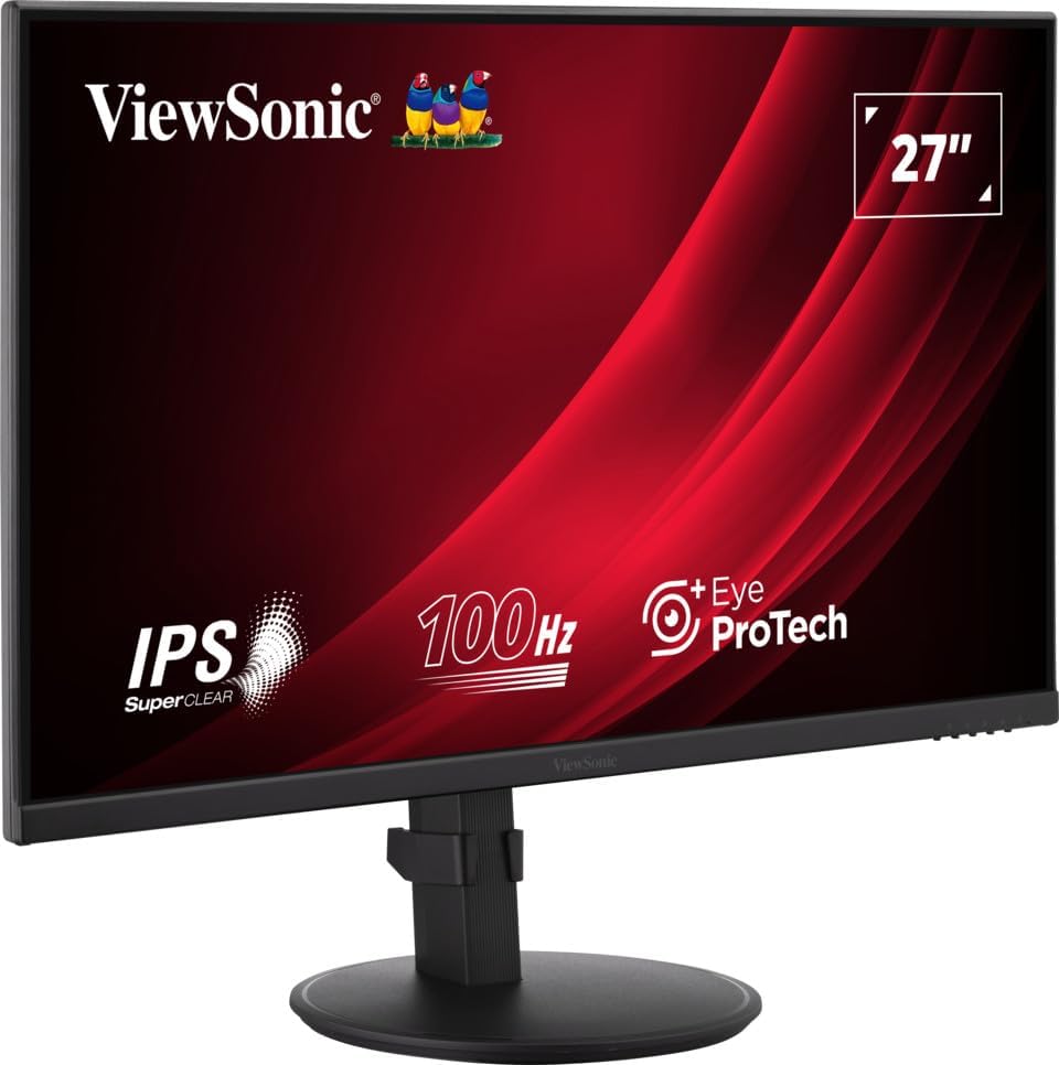 ViewSonic VA2708-HDJ 27 inch Monitor Full HD, 100Hz, 1ms MPRT, IPS, 99% sRGB, Height Adjustable, HDR10, HDMI, VGA, DP, Flicker Free, 2 Years Warranty