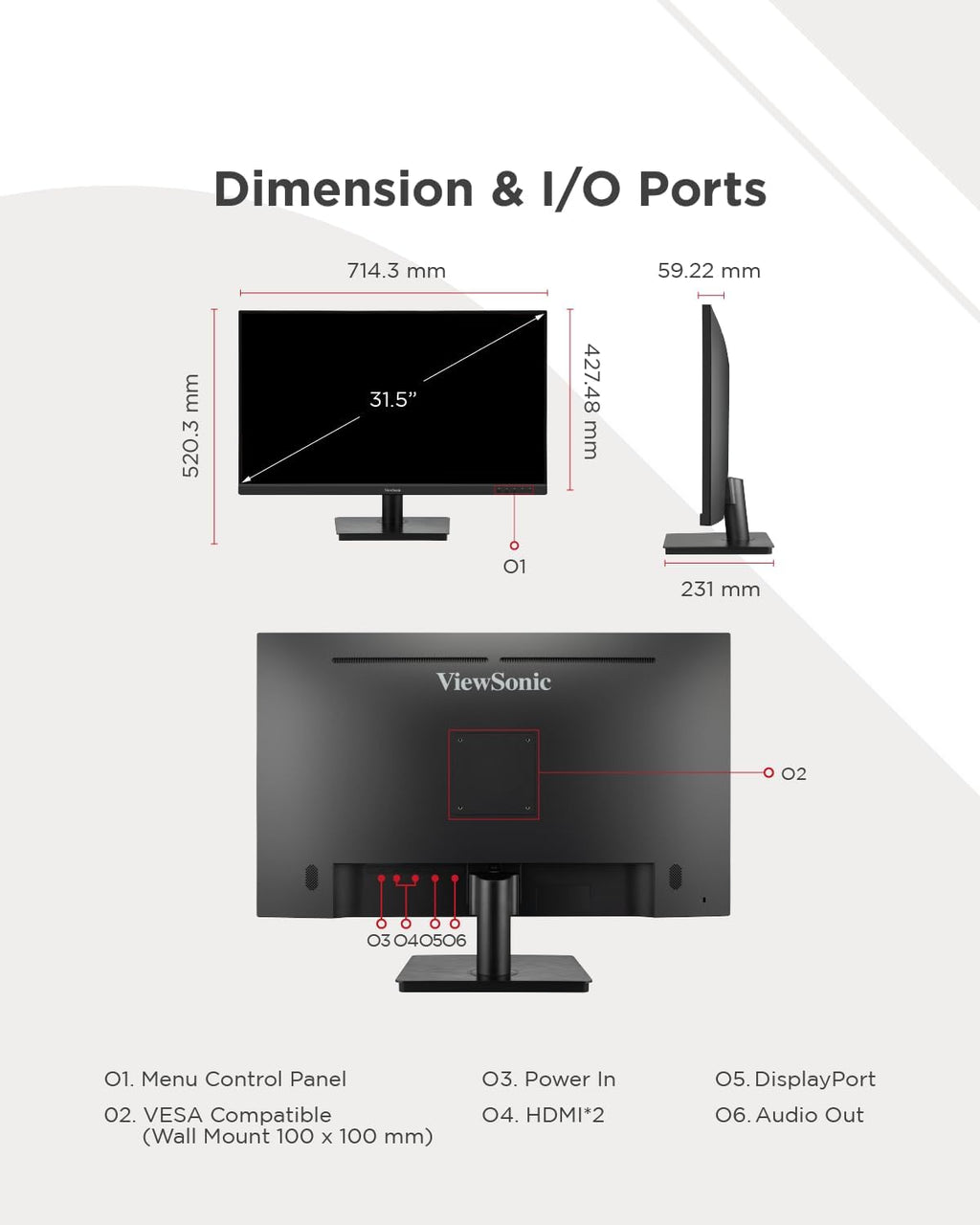 ViewSonic VA3208-4K-HD 32 inch Monitor 4K UHD 3840 x 2160, VA, 104% sRGB, 60Hz, HDR10, Frameless, Flicker Free, 2 x HDMI 2.0, DP, 2 years warranty