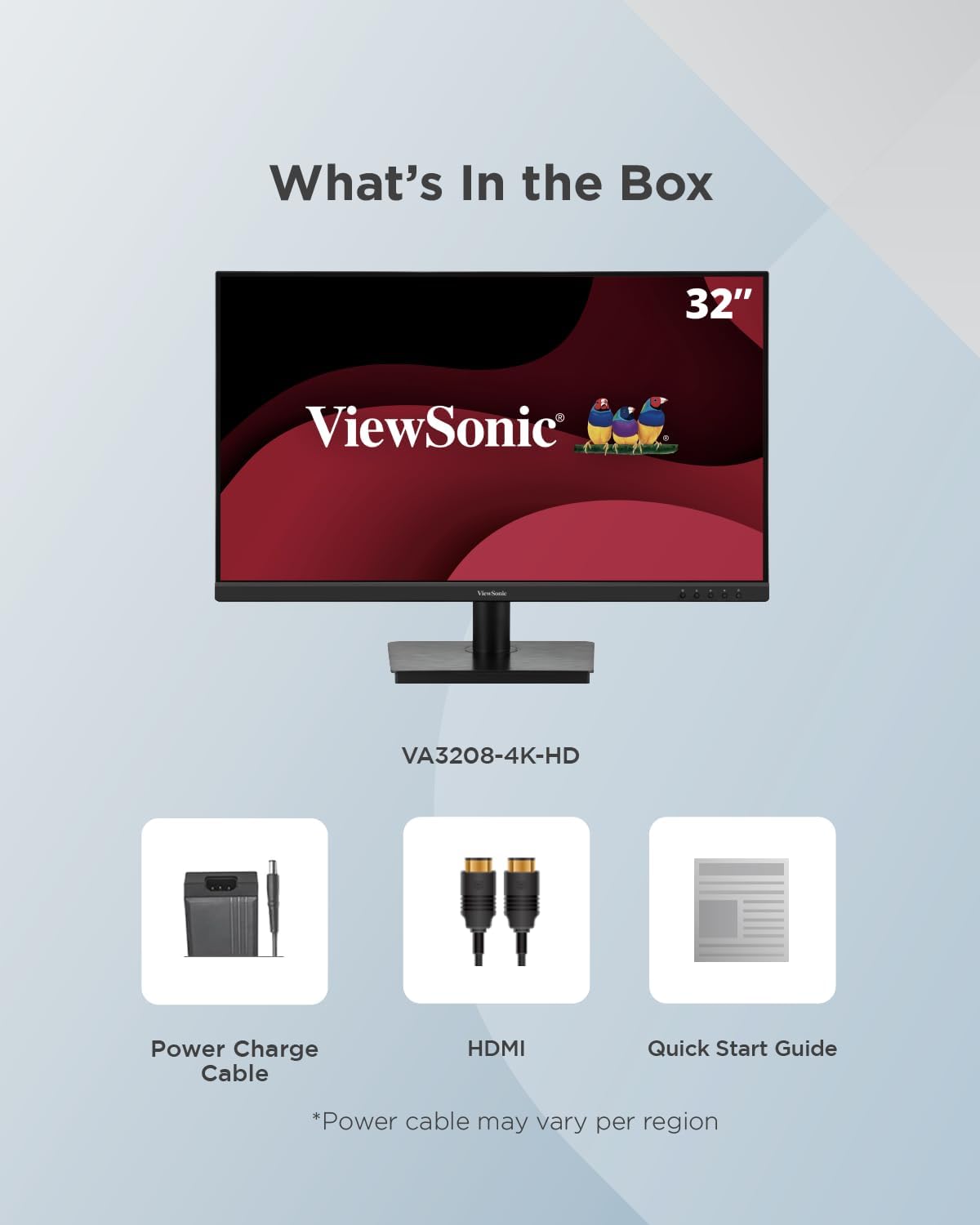 ViewSonic VA3208-4K-HD 32 inch Monitor 4K UHD 3840 x 2160, VA, 104% sRGB, 60Hz, HDR10, Frameless, Flicker Free, 2 x HDMI 2.0, DP, 2 years warranty
