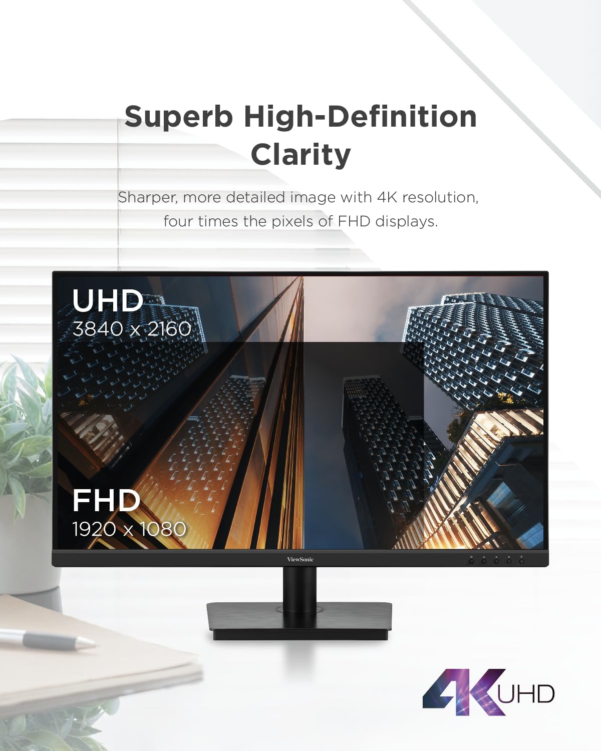 ViewSonic VA3208-4K-HD 32 inch Monitor 4K UHD 3840 x 2160, VA, 104% sRGB, 60Hz, HDR10, Frameless, Flicker Free, 2 x HDMI 2.0, DP, 2 years warranty