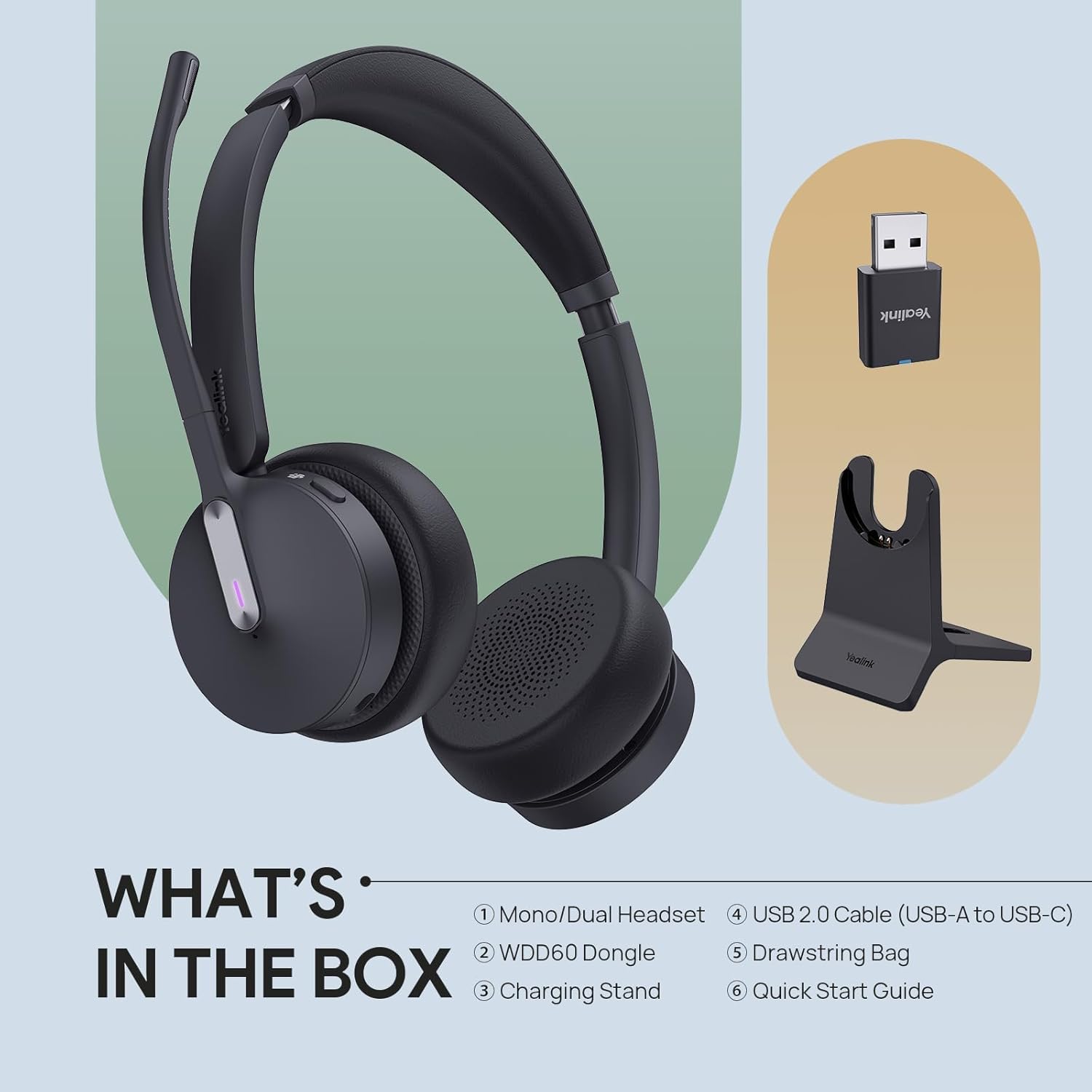 Yealink WH64 Hybrid with Stand DECT& Bluetooth Wireless Headset with Mic for Work, Bluetooth Headphones, 3X Mic, 492ft Range,32H Talk Time, Office Portable Stereo On Ear Headsets for PC Laptop