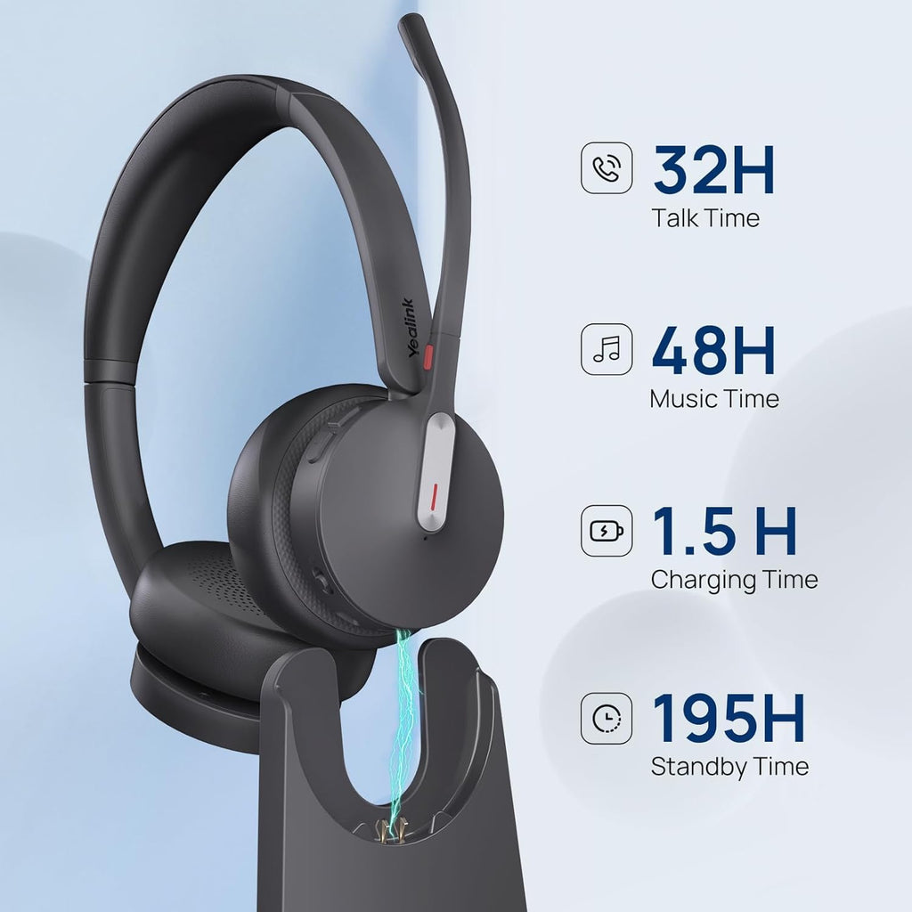 Yealink WH64 Hybrid with Stand DECT& Bluetooth Wireless Headset with Mic for Work, Bluetooth Headphones, 3X Mic, 492ft Range,32H Talk Time, Office Portable Stereo On Ear Headsets for PC Laptop