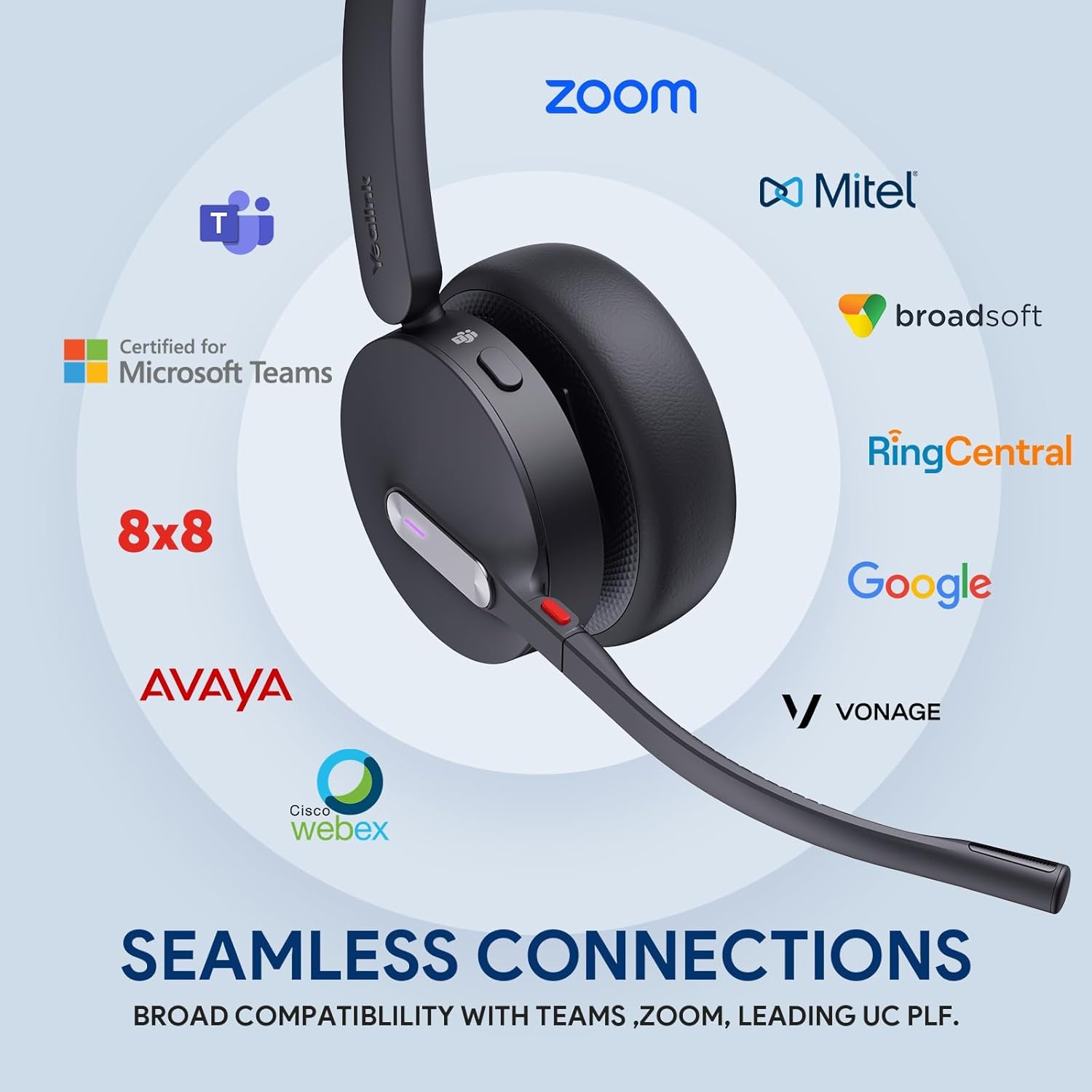 Yealink WH64 Hybrid with Stand DECT& Bluetooth Wireless Headset with Mic for Work, Bluetooth Headphones, 3X Mic, 492ft Range,32H Talk Time, Office Portable Stereo On Ear Headsets for PC Laptop