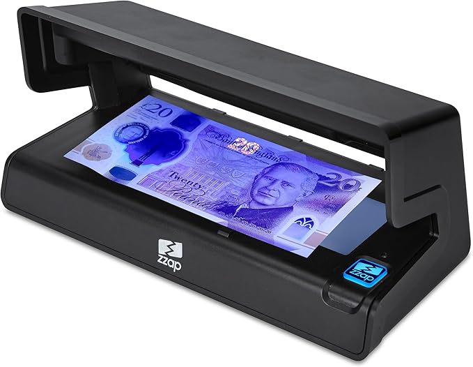 ZZap D30+ - Counterfeit Banknote Detector - LED Ultraviolet Light, Watermark &amp; Metallic Thread Detection, Battery Or Mains Powered - Money Checker Machine